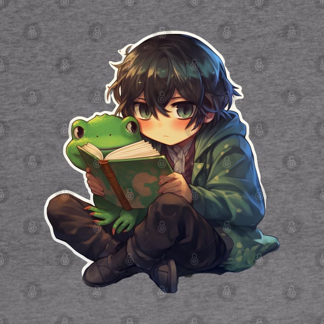 School Anime Boy With Cute Frog Sticker by ribbitpng